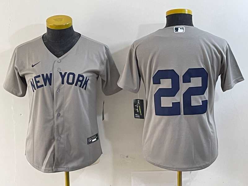 Womens New York Yankees #22 Juan Soto Gray Field of Dreams Cool Base Jersey